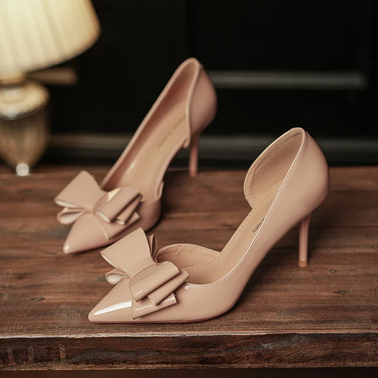 2025 Spring Sexy Ladies High Heels Fashion Patent Leather Bowknot Career Commuter Shoes High Heel Pumps Women